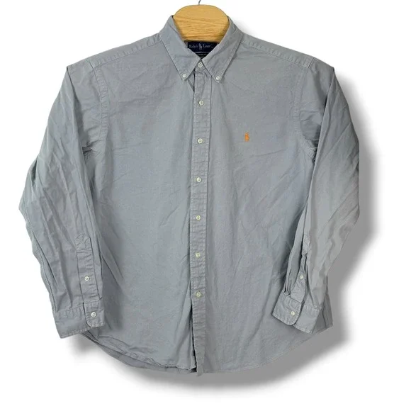 Vintage Ralph Lauren Button Down Mens XL Blue Gray Faded Classic Fit Shirt Pony - Picture 2 of 12